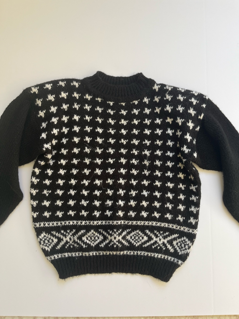 Victoria Jones Vintage Woman Black & White Fair Isle Crewneck Sweater